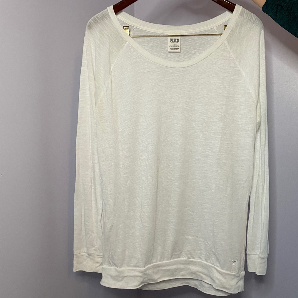 PINK white long sleeve tee